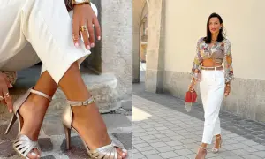 Eleganckie sandałki na obcasie w kolorze złota to idealny wybór, jeśli zastanawiasz się, jakie buty są teraz modne.