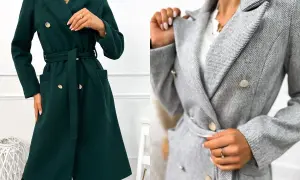 Elegancki płaszcz butelkowa zieleń i szary, idealne do stylizacji na co dzień i na specjalne okazje.