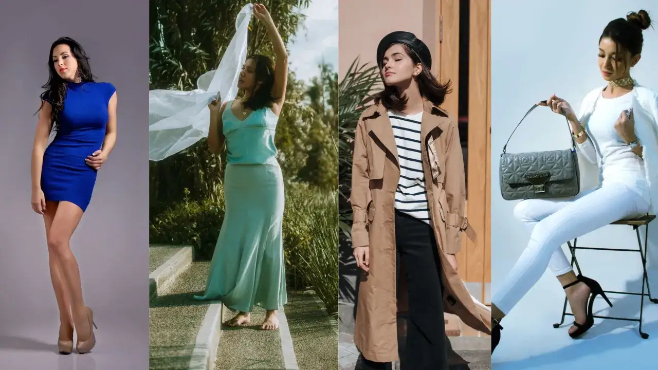 Inspirujące stylizacje dla niskich kobiet: kobaltowa sukienka, zwiewna kreacja, trencz i biały total look.